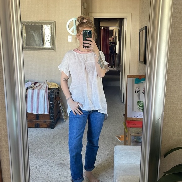 Terzo Millennio Women's White Cream Linen Tunic Top - Picture 3 of 13